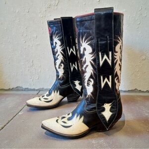 1960s • Custom Graphic Inlay Mule-Ear Cowboy Boots • Men’s 9 D Vintage